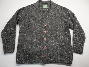 Aran Woollen Mills Sweater Cardigan Womens Small Gray Wool Chunky Knit Pockets